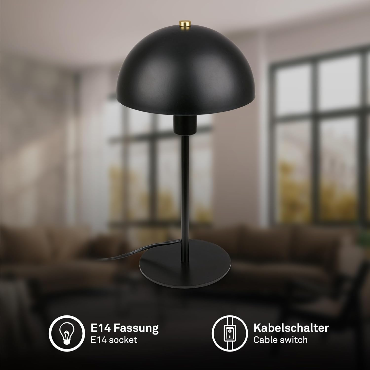 BRILONER - Bedside Lamp with Cable Switch, E14 Socket, Table Lamp, Desk Lamp, Reading for Bed, 18 X 35 Cm, Black image number 4