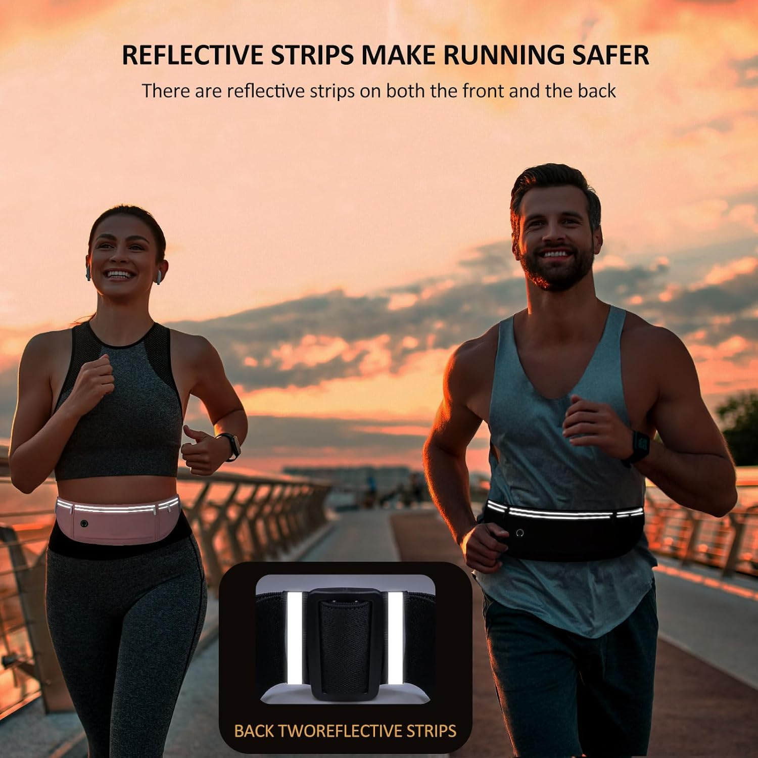 Running Belt Waist Pack for Women - Waterproof Reflective Fanny Pack with Adjustable Bounce-Free Design, Fits Large Phones,Card, Key Storage - Gym, Hiking, Cycling Essentials (Pink) image number 2