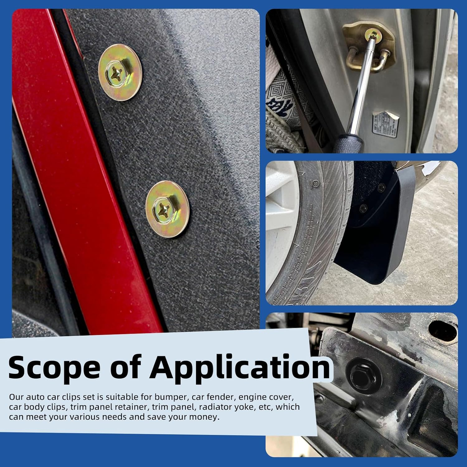 Glarks 64Pcs U-Clips and Body Bolts Screws Assortment Kit 8 Sizes Auto Car Clips Fasteners with Screws Auto Car U Nuts with Self Tapping Screw Body Bolts Screw for Bumper Fender Trim Panels image number 3