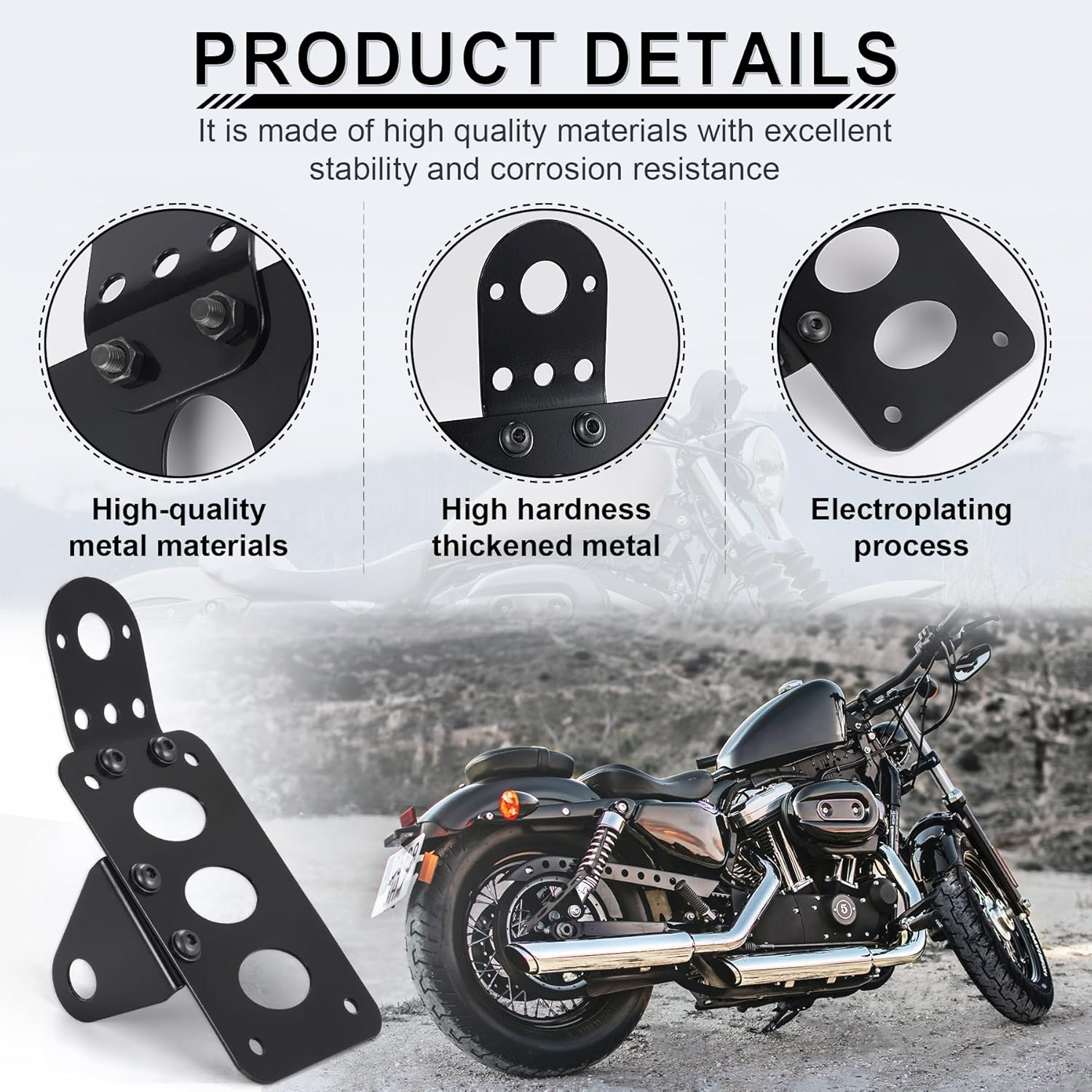 Livtee Motorcycle Side Mount License Plate Bracket Compatible with Harley Made Aluminum Alloy for Most Bike Motorcycle