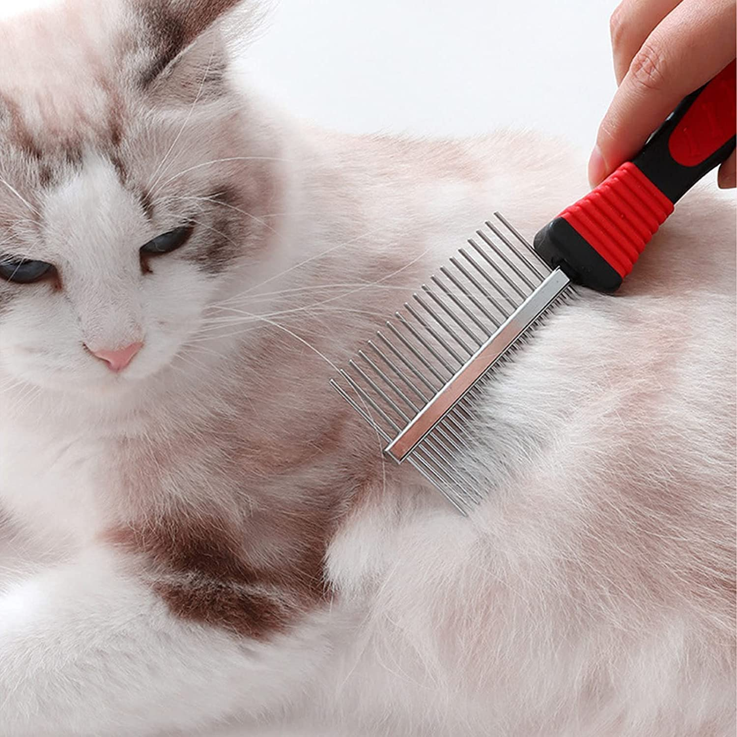 Dog Cat Comb, Bubuxy Pet Cat Dog Grooming Brush Pet Cat Dog Grooming Comb Trimmer Tool, Double Sided Fur Rake Tool image number 3