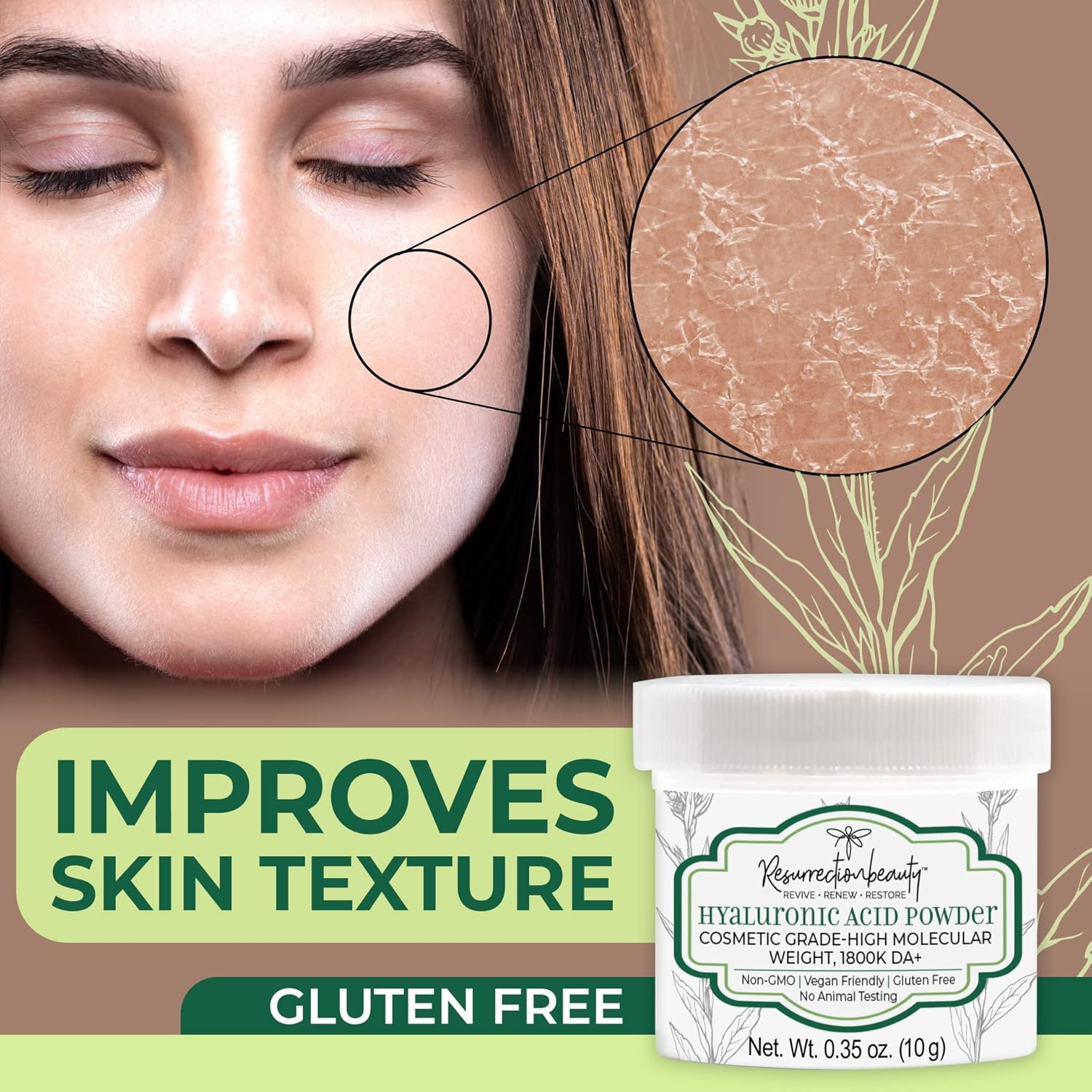 Pure Hyaluronic Acid Serum Powder (High Molecular Weight Sodium Hyaluronate). Popular Anti-Ageing, Anti-Wrinkle Ingredient for Homemade Serums & Other Skin Care Products. 10 Grammes image number 1