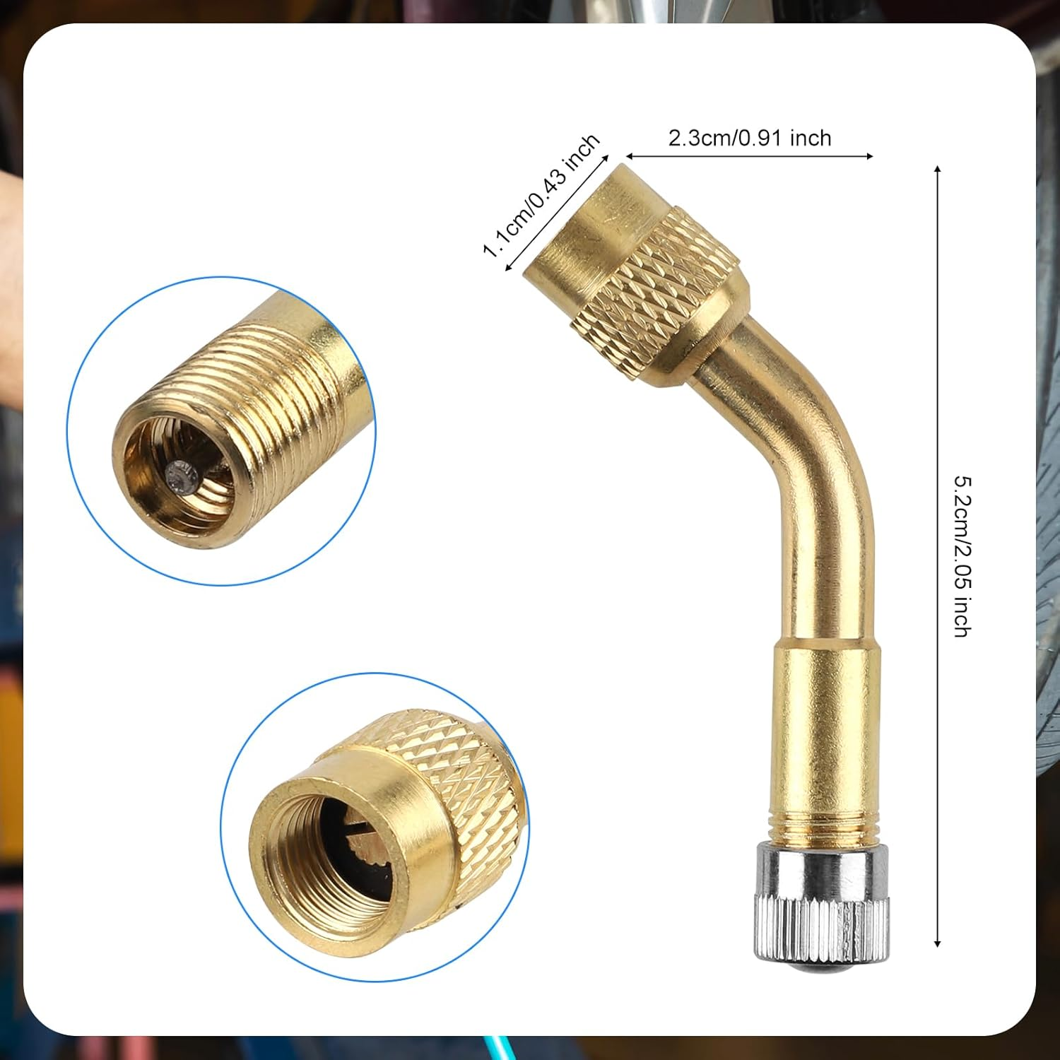 Gosknor Tire Valve Extension, 8.54 Inch Flexible Valve Stem Extender Valve Stem Extension Hose with 135 Degree Brass Tire Valve Extension Adapter Compatible with Motorcycles Cars Trucks Bicycles Rvs image number 4