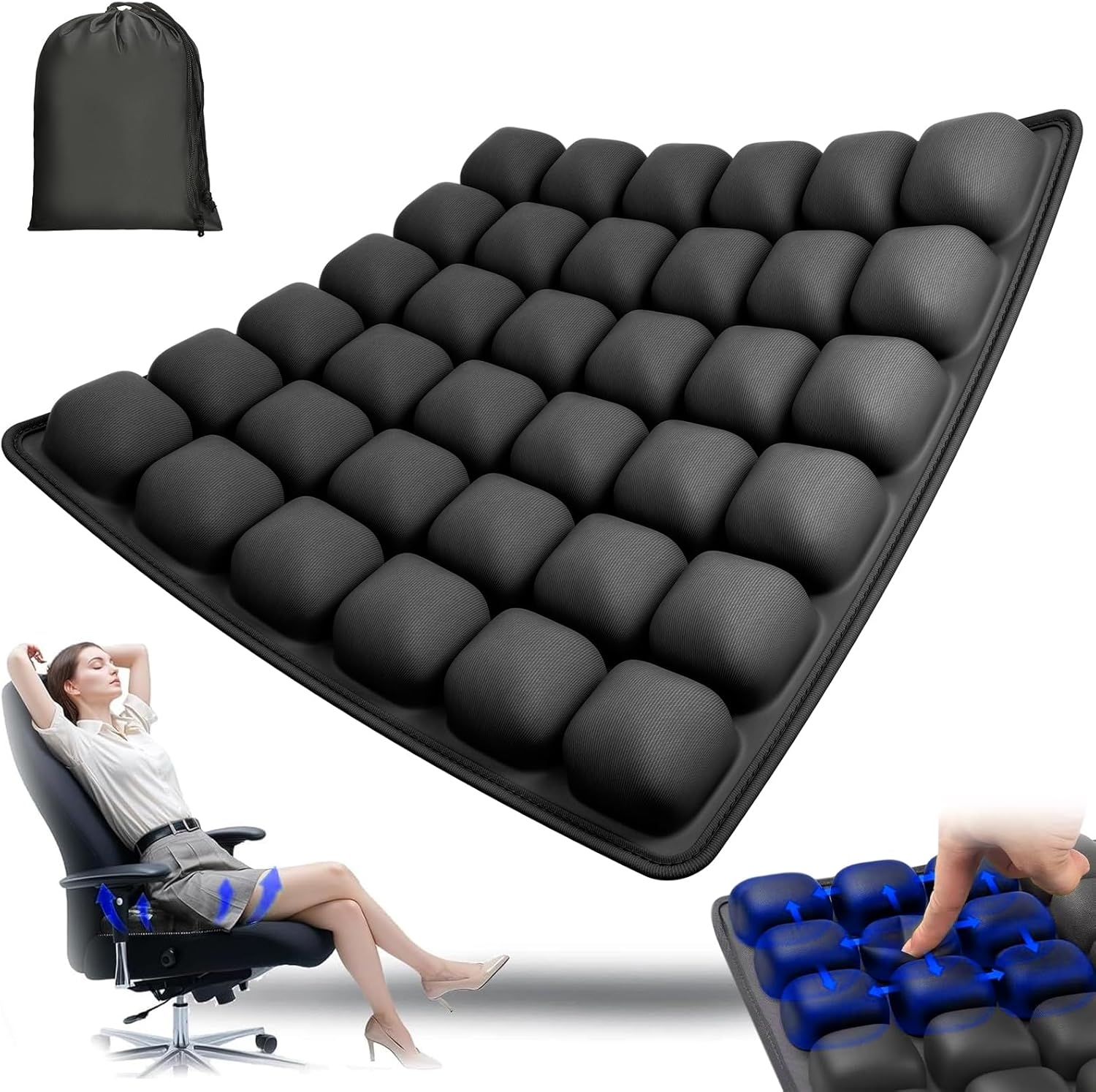 Portable Travel Cushion, 3D Air Cell Seat Cushion for Pressure Relief, Manual Press Inflateable Seat Cushion for Airplane Wheelchair, Car Set, Office Chair