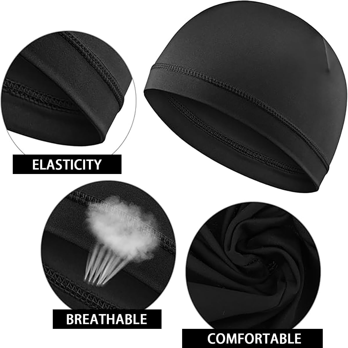 Cooling Skull Caps Summer Windproof Sun-Proof Breathable, Not Stuffy Running Beanie for Men Women Helmet Liner Black image number 6