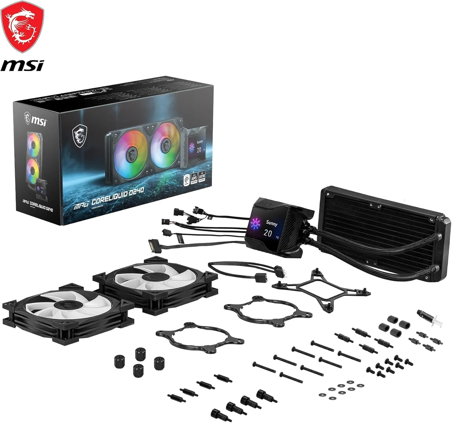 MSI MPG CORELIQUID D240 60Mm Liquid Cooler CPU, 2 X 120Mm ARGB Fans, Anti-Evaporation Tubing, GI Cooling - Compatible with AMD and Intel Sockets image number 2