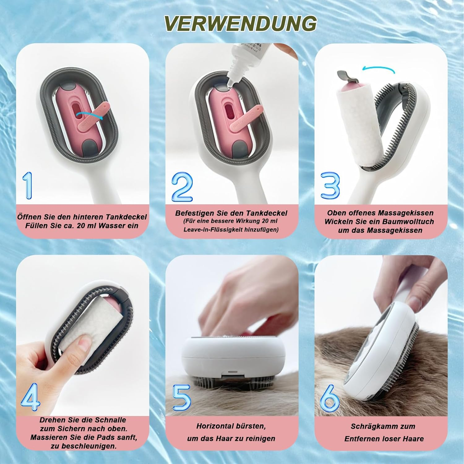 Pet Hair Removal Comb with Water Tank, Cat Brush Short Hair with Water Cleaning Brush for Pet Hair, Multifunctional Pet Hair Remover Brush 3 in 1 (Short Hair, Pink) image number 1