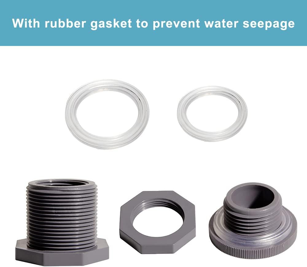 Ququyi 3/4 Inch PVC Bulkhead Water Tank Connector Adapter Fitting with Plugs Thru-Bulk Pipe Fitting for Rain Barrels, Aquariums, Ponds(Set of 1) image number 4