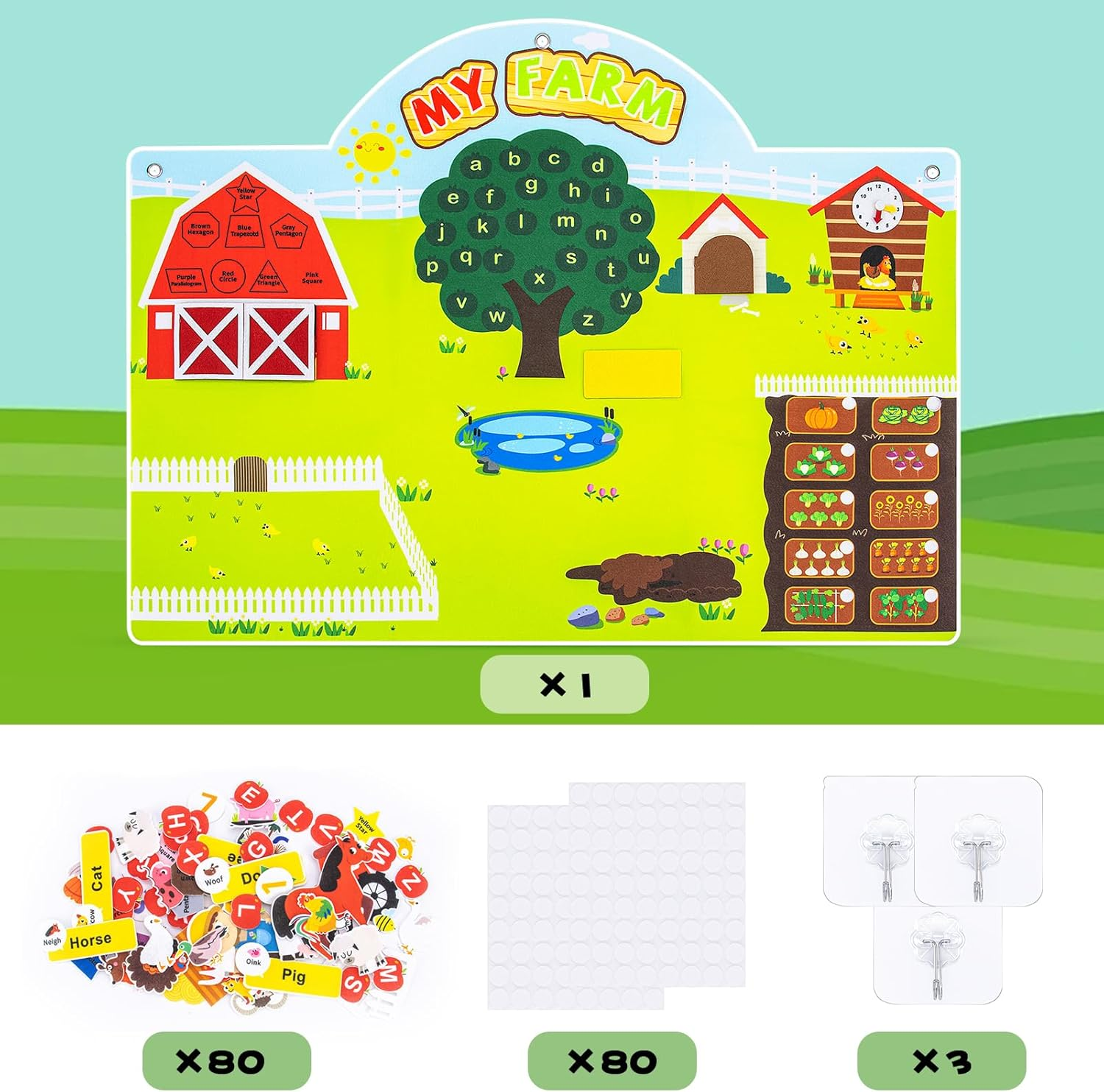 Farm Animals Felt Story Board Set &ndash; 99 PCS Interactive Felt Busy Board for Toddlers, Preschool Wall Busy Toys, Montessori Educational Wall Panel for Kids, Early Learning Flannel Storytelling Kit
