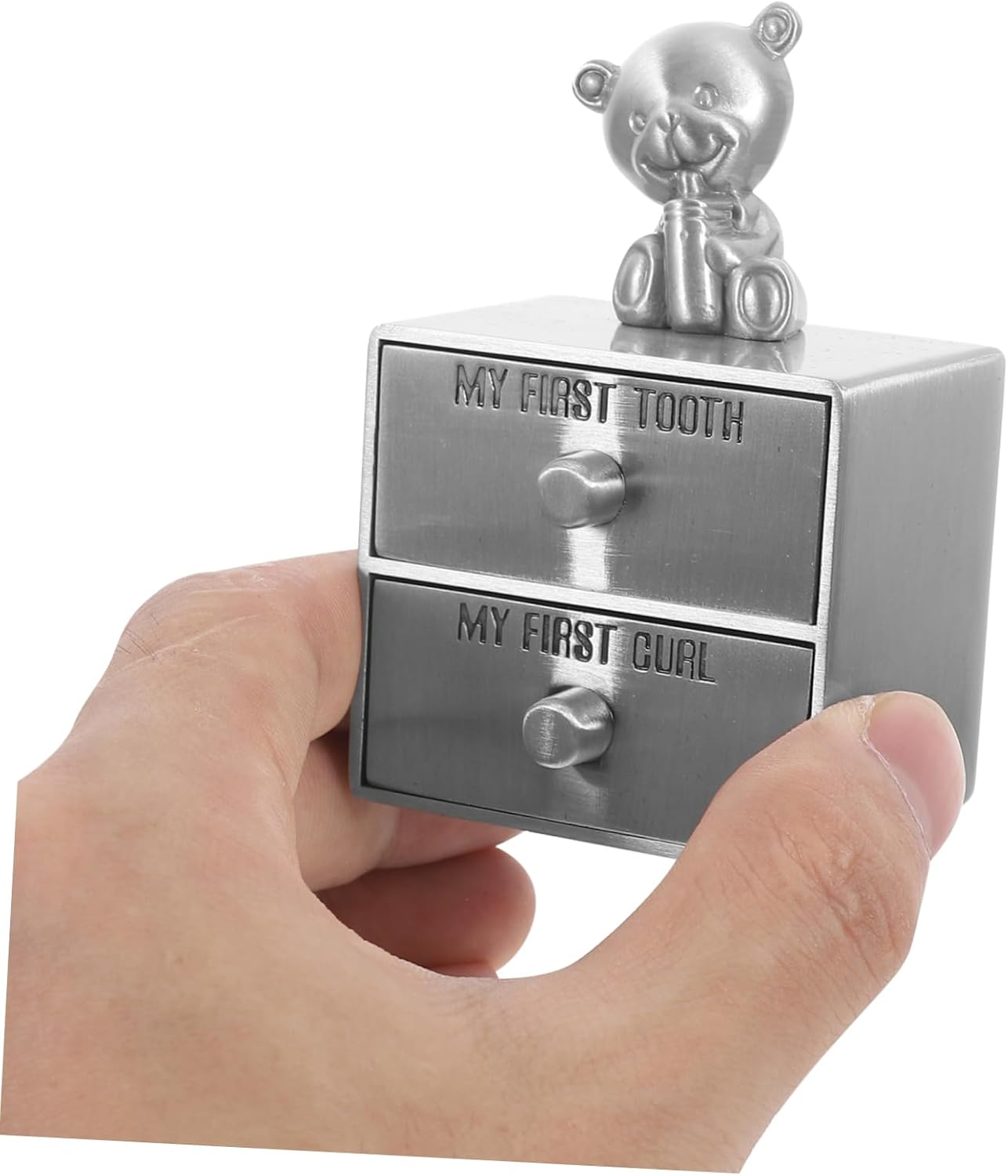 Metal Baby First Tooth and Curl Keepsake Box Storage Container for Infant Deciduous Teeth and Hair Organizer, Vintage Tin Color, Small Trinket Box for Newborn Memory Preservation image number 6