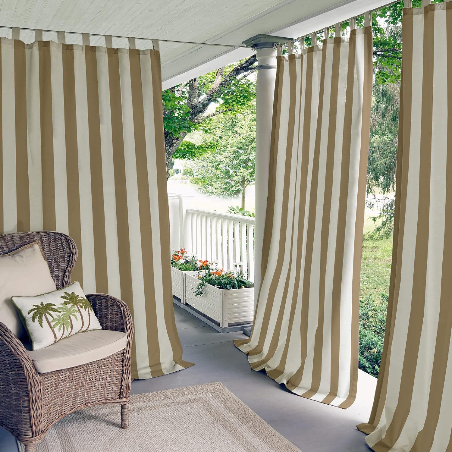 Elrene Home Fashions 026865874464 Indoor/Outdoor Tab Top Stripe Single Panel Window Curtain Drape, Gray, 50"X84"