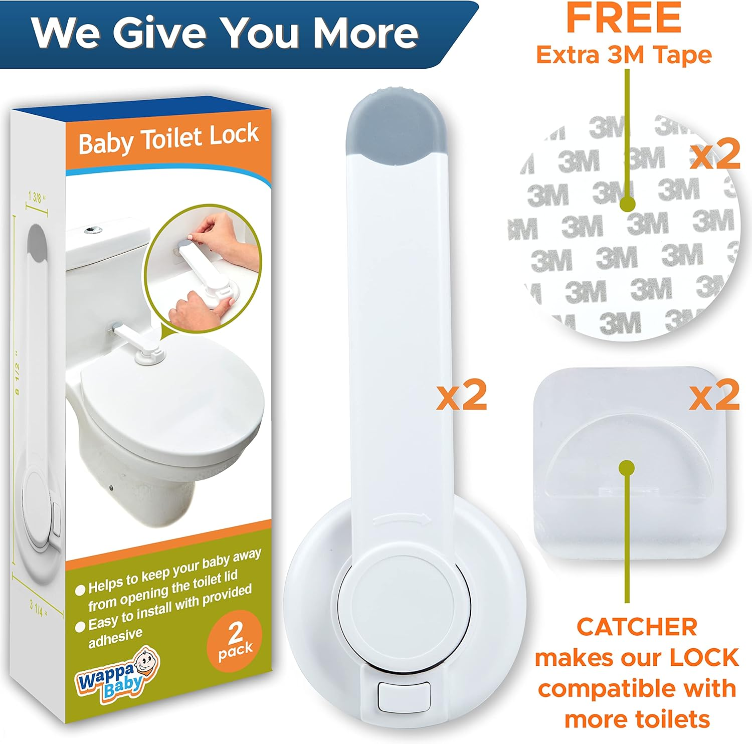 Baby Toilet Lock - Ideal Baby Proof Toilet Lid Lock with Arm - No Tools Needed Easy Installation with 3M Adhesive - Top Safety Toilet Seat Lock - Fits Most Toilets - White (2 Pack, White) image number 6
