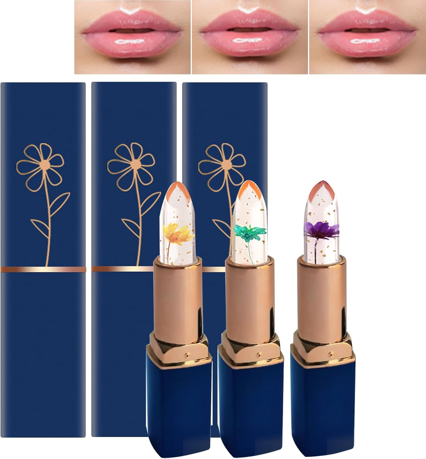 Roseflower 3 PCS Color Changing Lipstick, Lip Moisturizing Lip Care Lip Balm, Long Lasting, Waterproof, Nourishing, Non-Sticky, Great Lip Gloss Makeup for Women (Flower) image number 3