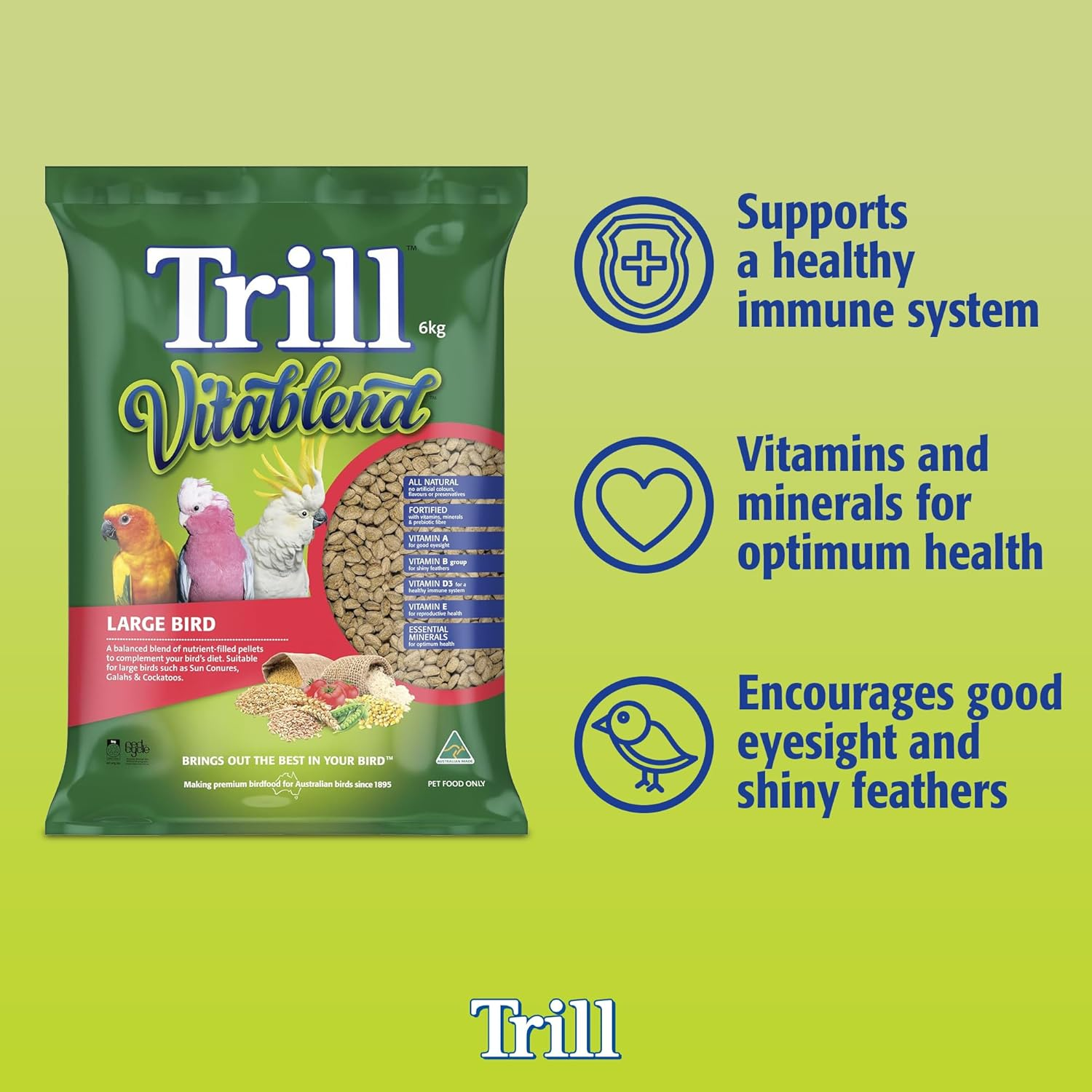 Trill Vitablend Large Bird Food 6Kg, Pellets &ndash; Nutrient-Filled Pellets &ndash; Bird Food &ndash; Suitable for Large Parrots Such as Sun Conures, Galahs & Cockatoos. image number 5