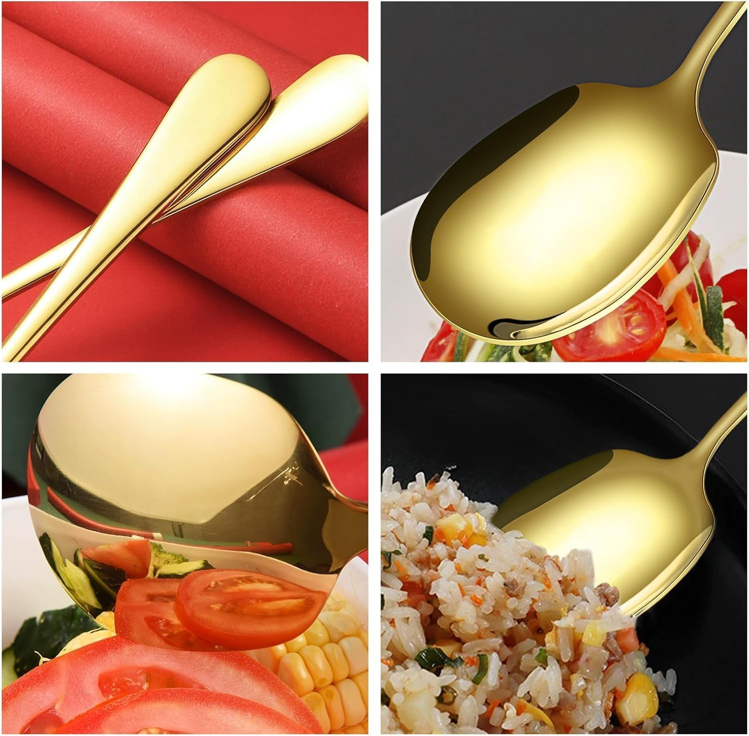 YSHIGUING 3 Pcs Stainless Steel Large Buffet Serving Spoons, Serving Spoons Large, Stainless Steel Soup Ladle Spoon, for Serving Kitchen Cooking Restaurant Banquet (Gold-11) image number 1