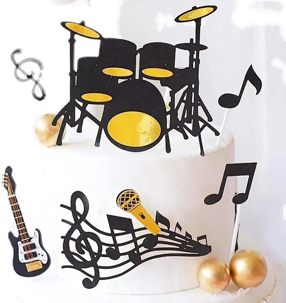 16 Pcs Happy Birthday Cake Toppers Set Musical Notes Cupcake Toppers Music Theme Birthday Party Supplies Musical Instrument Cupcake Toppers for Birthday Musicians Party image number 1