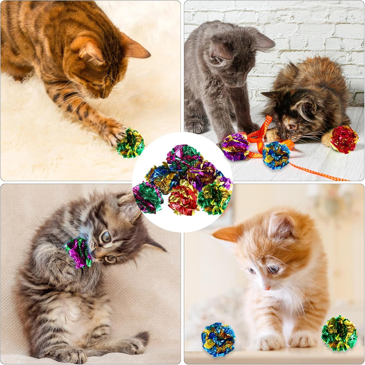 Sliverdew Pack of 30 Interactive Crinkle Balls for Cats 5.8 Cm Cat Ball Toy Colourful Cat Mylar Crinkle Balls Cat Crinkle Ball for House Cats to Stay Fit and Active