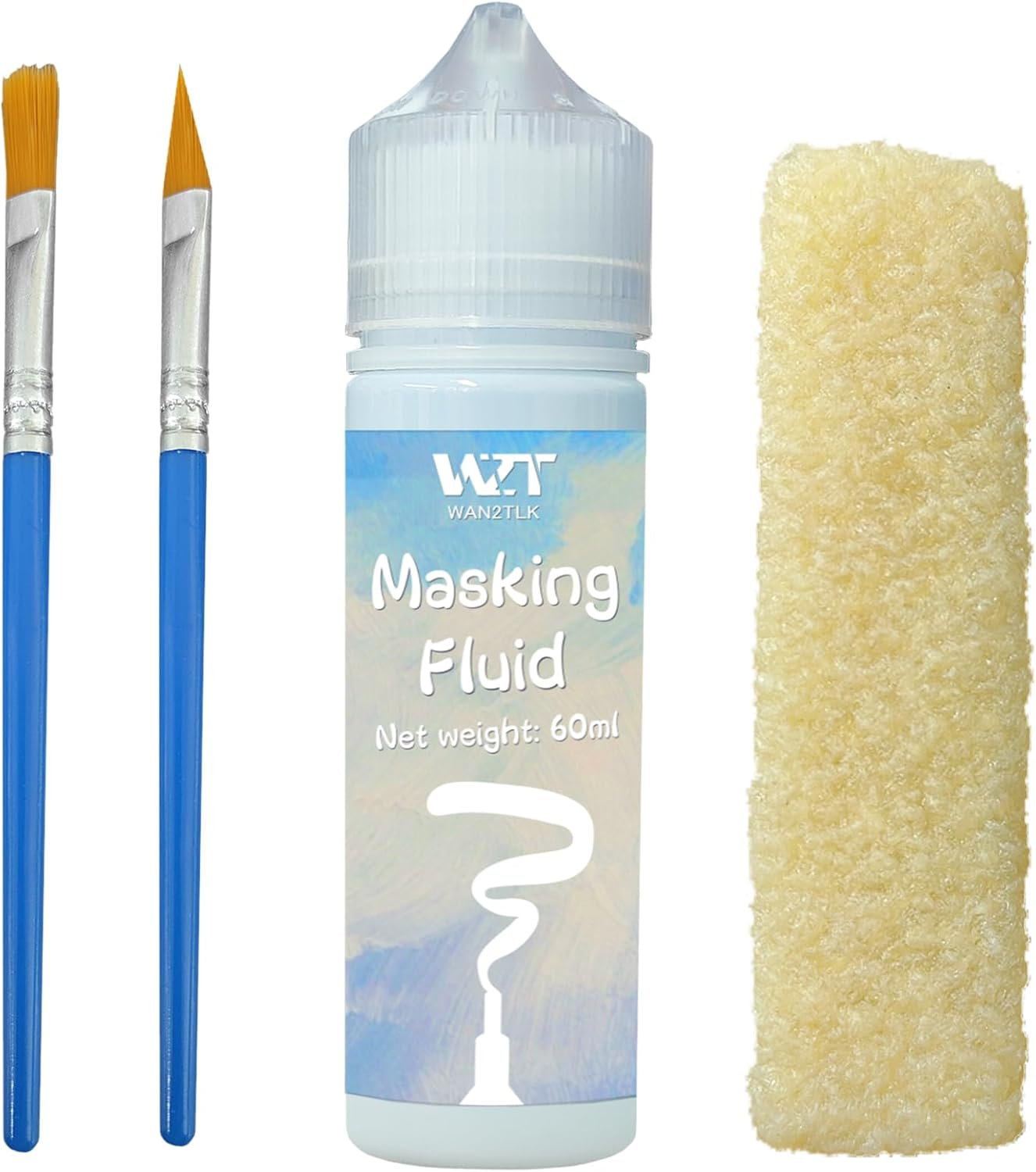 WAN2TLK Watercolor Masking Fluid 60Ml with a Paintbrush and Eraser, Masking Fluid for Watercolor Painting and Various Art Projects - Keeps Areas Free of Colour and Edges Crisp image number 1