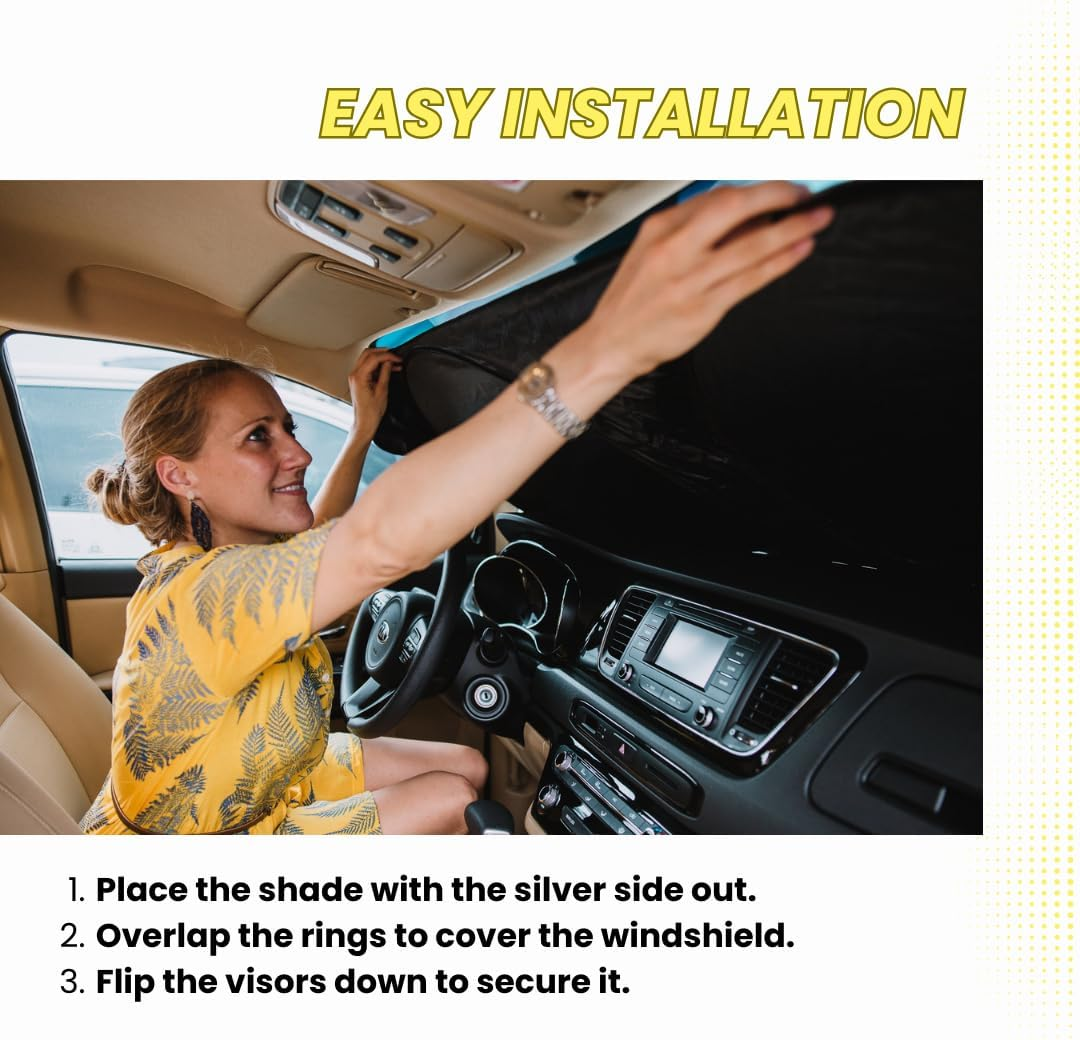 Kinder Fluff Windshield Sun Shade | Reflective & Foldable Windshield Sun Cover & 99% UV Rays Block | Car Window & Car Interior Accessories Sunshades for Windscreen & Dashboard Sun Heat - S (150X72Cm) image number 5