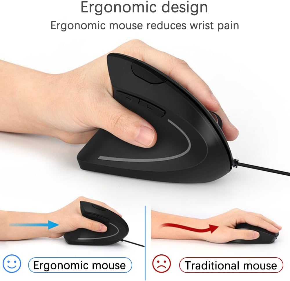 Wired Mouse,Suijieen Ergonomic Mouse 6 Buttons Silent Mouse 4 Adjustable DPI Vertical Mouse Compatible with Windows/Chrome/Laptop/Computer image number 5