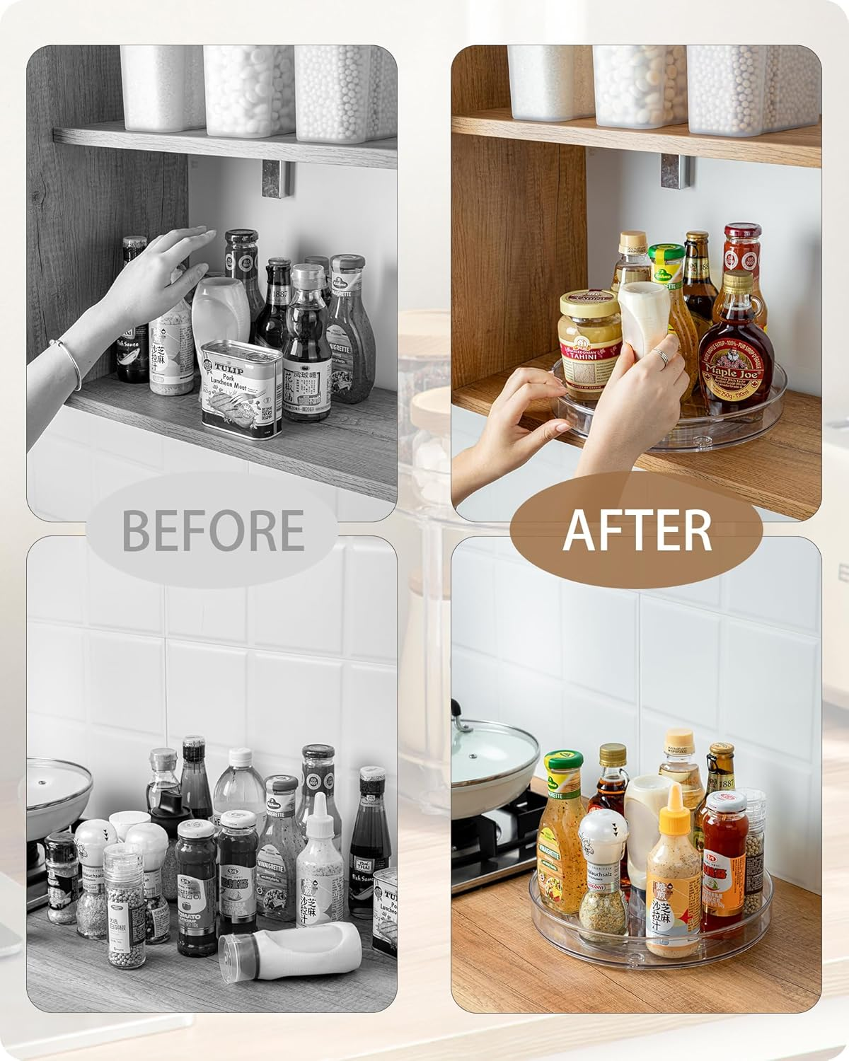 Roninkier 9-Inch Clear Plastic Lazy Susan &ndash; 2-Pack Spice Rack Storage &ndash; Holds up to 10 Pounds image number 6