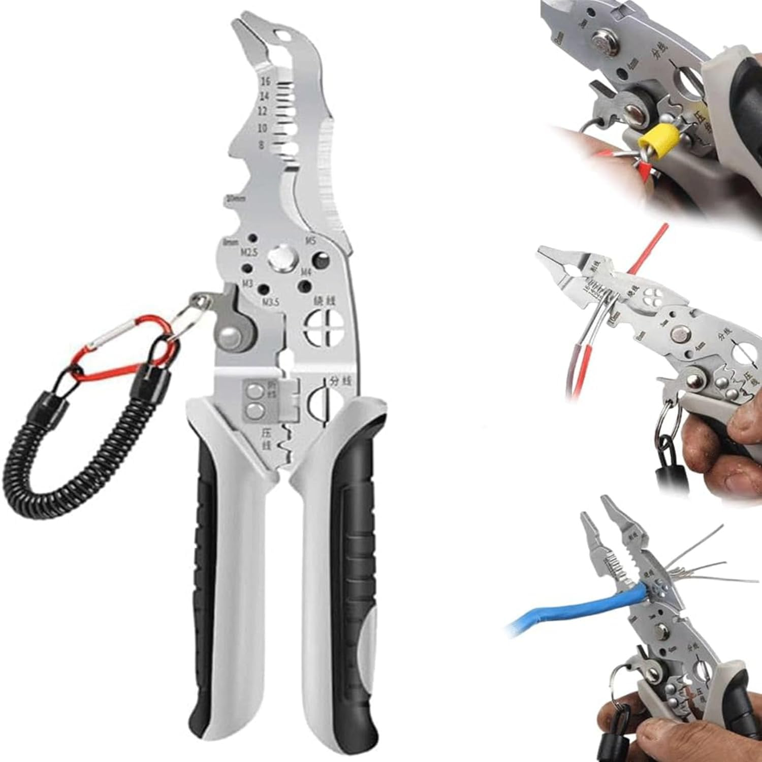 12 in 1 Wire Stripper with Elbow, 7.5-Inch Multifunctional Wire Stripper Crimper Cable Cutter Pliers, Electrician Hand Tools Professional Wire Stripping Tool Electric Wire Straight Head image number 1