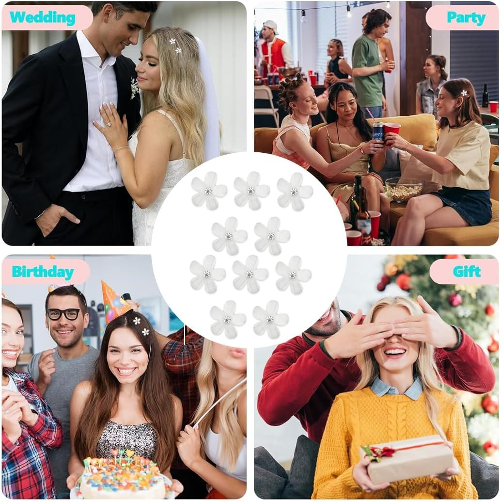 CUEMOON 10 Pieces Mini Hair Clips Hair Clips with Cute Rhinestones Elegant Flowers for Women