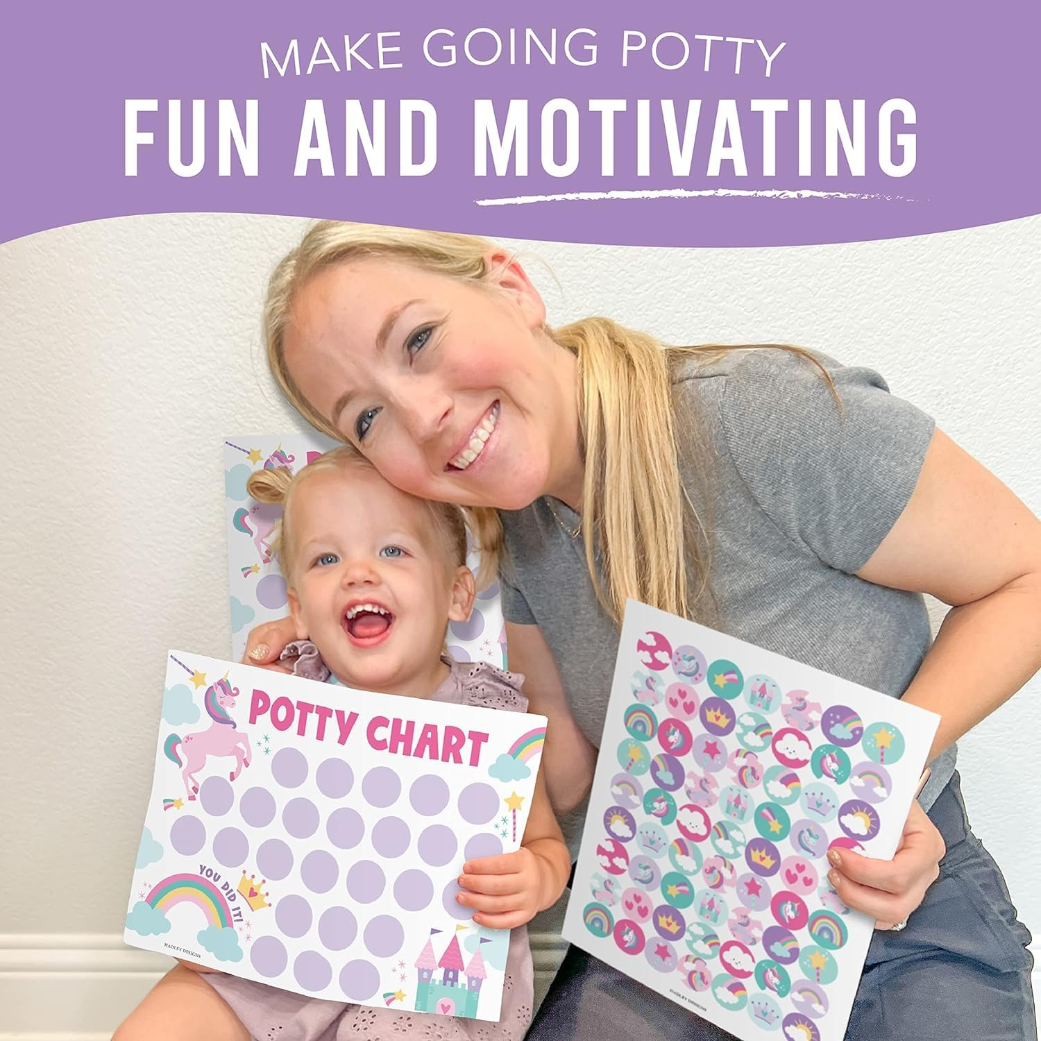 Unicorn Potty Training Rewards Sheet with Stickers - Potty Training Stickers Pictured Are Girls and Boys, Potty Training Rewards Pictured Are Children, Potty Training Rewards Pictured Are Children image number 1