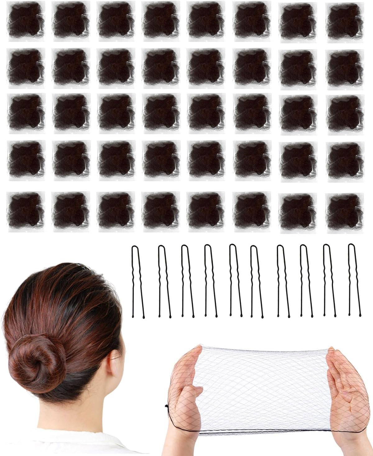 MYGLOAR 50 Pieces Invisible Hair Net and Bun Reusable Fine Mesh Ballet Bun Hair Net Elastic Hair Net for Nurses Dancers Flight Attendants (Black) image number 1