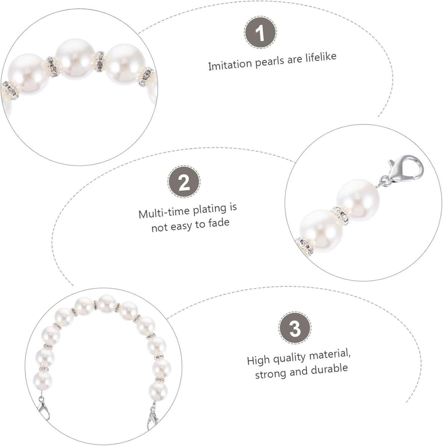 LALAFINA 2Pcs Pearl Bag Chain Replacement Pearl Handbag Chains for Purse Strap Travel Handbag Luggage Strap Use image number 4