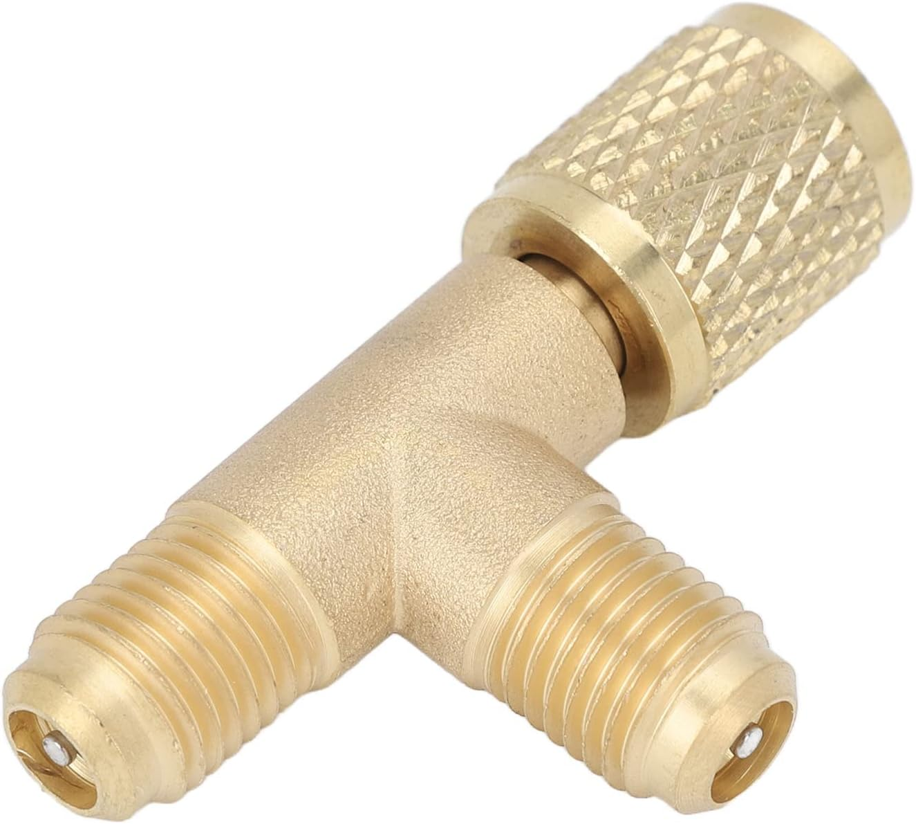 Quick Coupler Tee Adapter with Valve Core Brass 1/4 in SAE Sturdy Structure for R22 R12 R134, Refrigerant Tee Adapter HVAC Systems, Antirust Wearproof image number 1