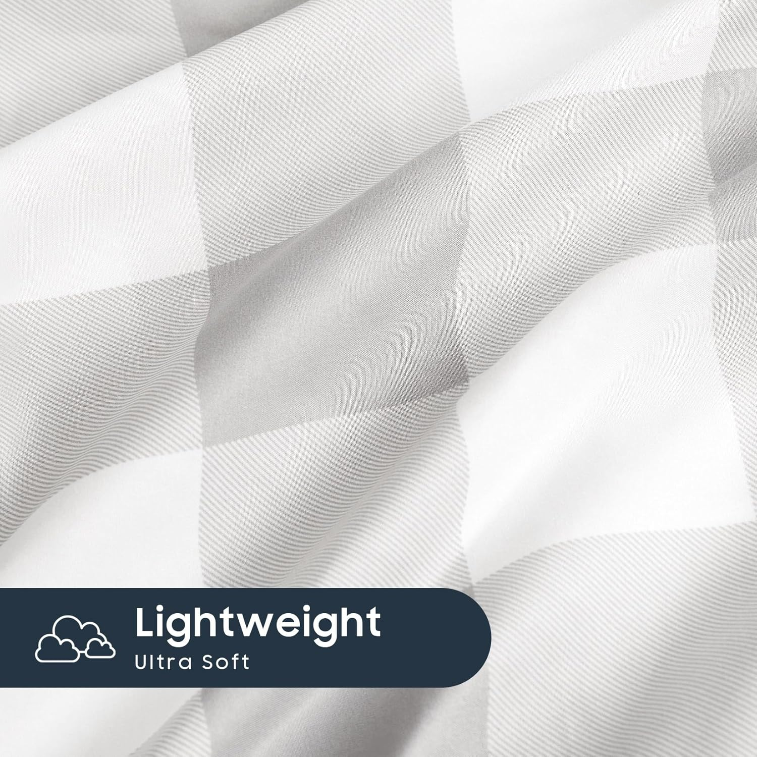 Wake in Cloud - Gingham Quilt Cover Set, Plaid Buffalo Checked Pattern Printed, 1000TC Ultra Soft Microfiber Doona Duvet Cover Bedding, 3 Pieces, Light Grey White, Queen Size image number 1