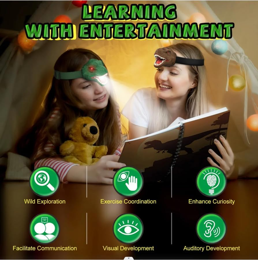 Tootoo Dinosaur Headlamp for Kids with Adjustable Headband Camping Essentials