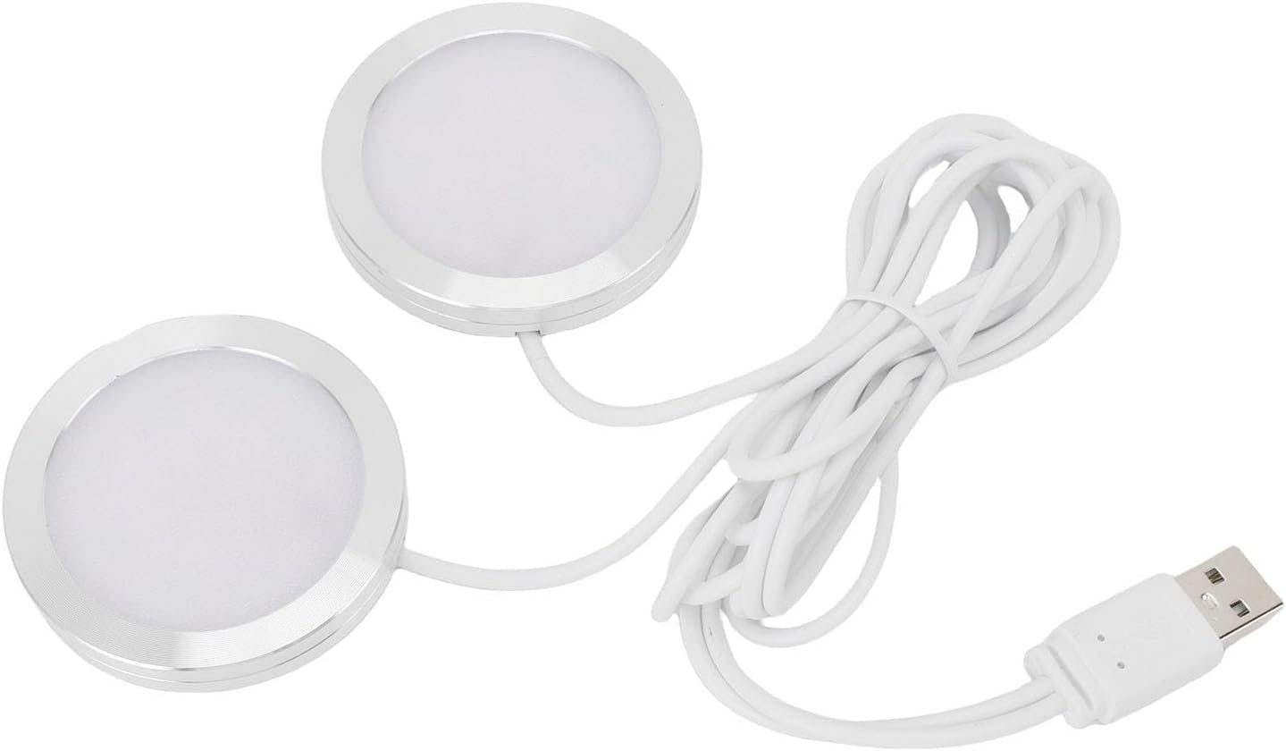 ASHATA 5V USB Dual Head LED Spotlight, Mini Ultra Slim under Counter Light Jewelry Display Lighting Model Display Lamp with 3.9Ft Cable, for Ceiling, Bedroom, Kitchen, Cabinet image number 2