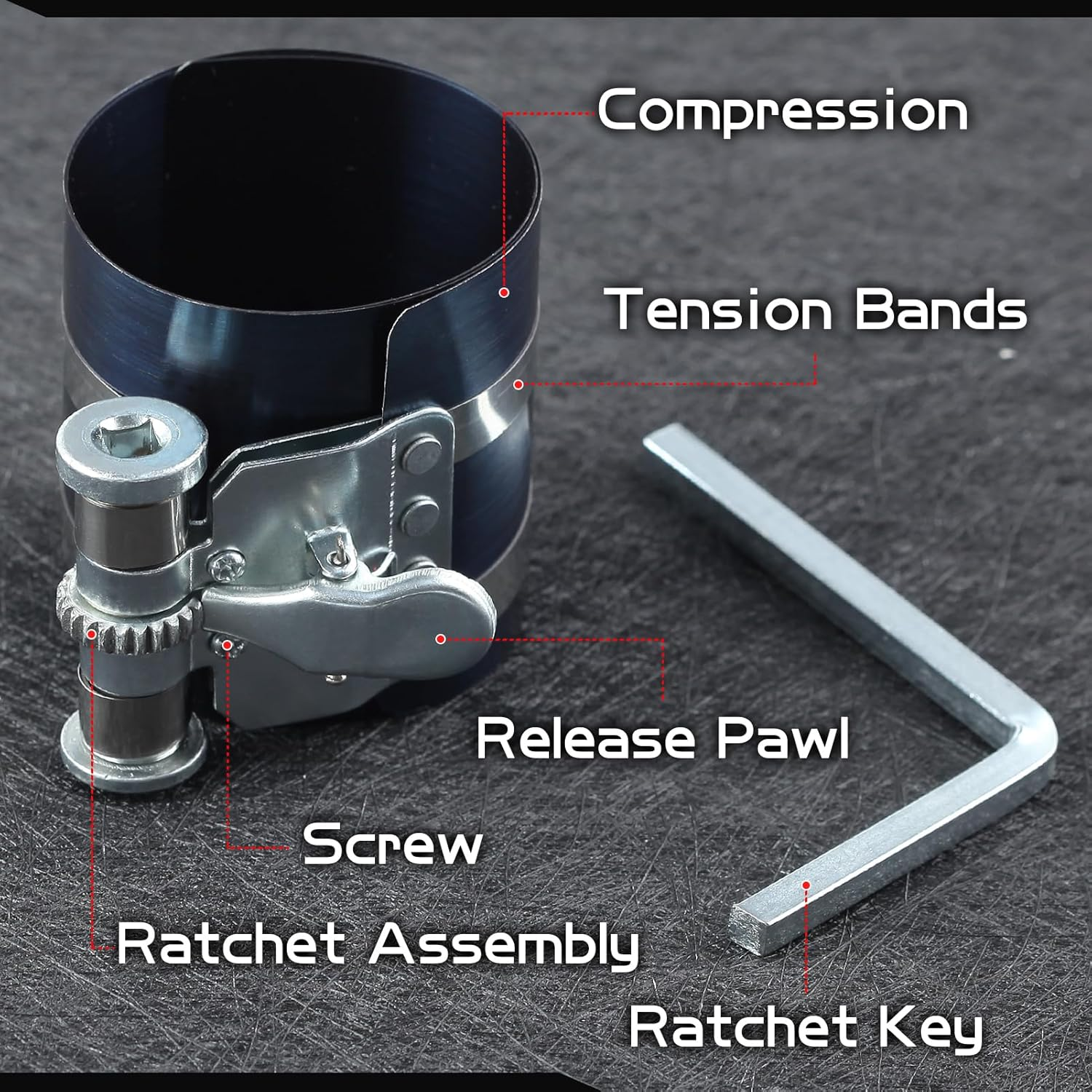 SPEEDWOX 3-Inch Piston Ring Compressor Tool Adjustable Ratchet Piston Ring Installation Tool Piston Ring Pliers Adjustable Compression Range 2.4"-6" image number 2