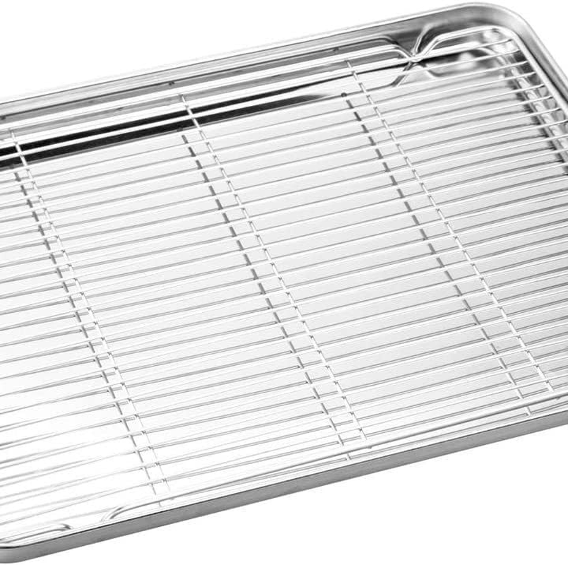 9X6.9 X0.98 Inch Stainless Steel Baking Sheets and Racks Set,Oven Tray and Cooling Grid for Cookies and Meats(Pans + Racks)