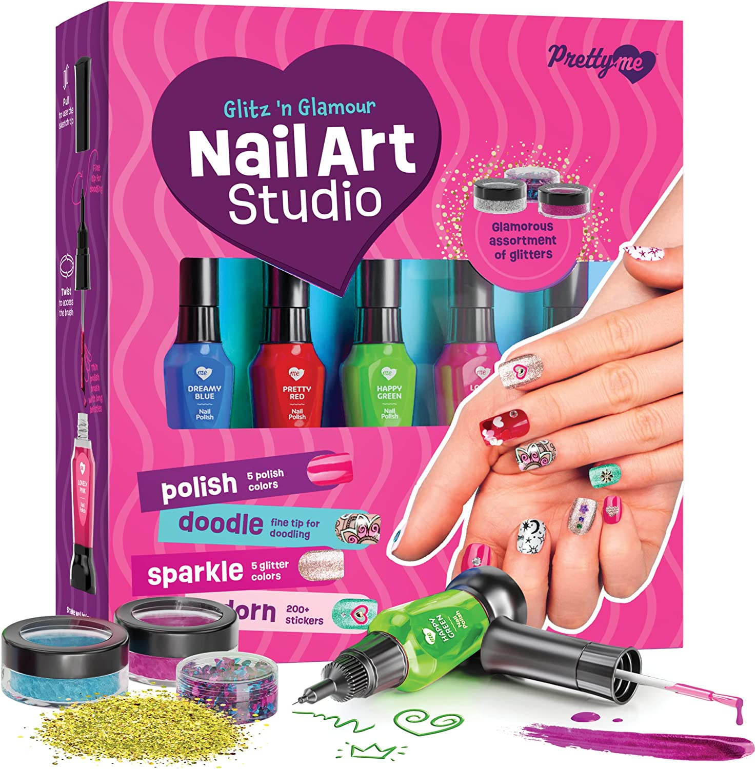 Nail Art Studio for Girls - Nail Polish Kit for Kids Ages 7-12 Years Old - Girl Gifts Ideas - Girls Nails Gift Set - Cool Girly Stuff - Polish, Pens, Glitter, Stickers, Gems, Filer - 8 9 10 11 12 Year image number 1