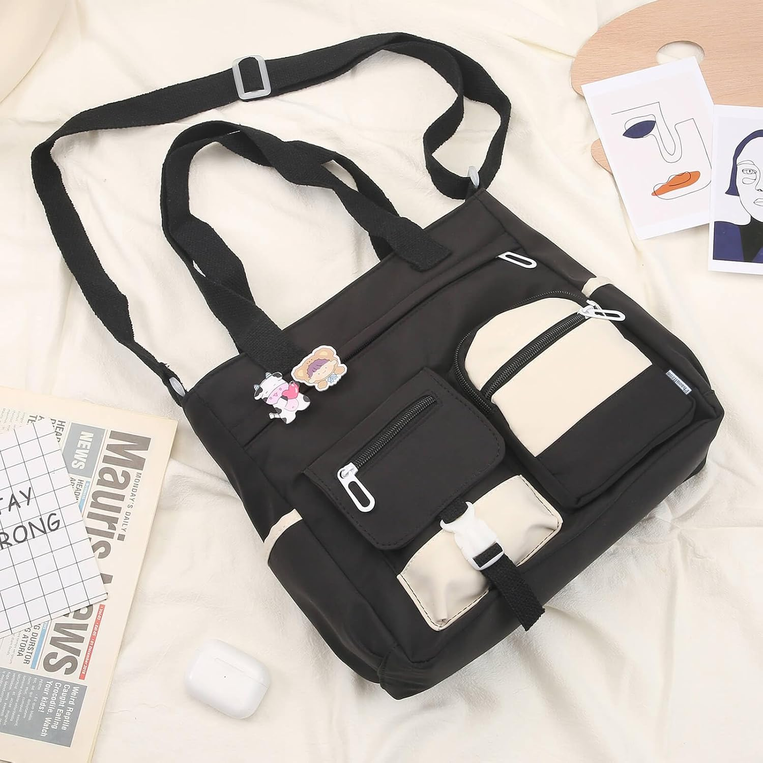 Phaoullzon Crossbody Cute Bag for Teen Girls Kawaii Messenger Purse Nylon Shoulder Bags image number 7