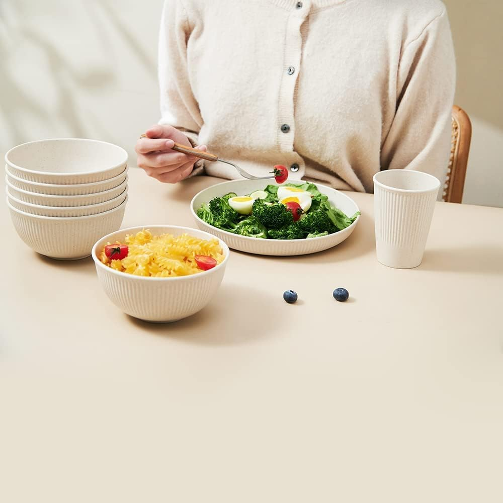 HOMIEST 18Pcs Wheat Straw Dinnerware Sets Unbreakable Reusable Dinnerware Set Kitchen Cups Plates and Bowls Sets Dishwasher Microwave Safe Plates image number 1