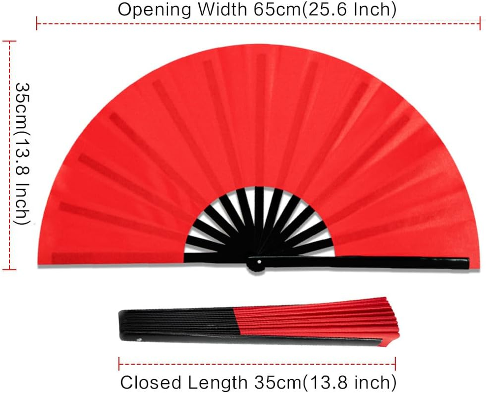 Raveahem 2 Pack Large Folding Hand Fans, Bamboo Handheld Rave Fan Wedding Fan Bamboo Frame Thickened Smooth Fabric for Cooling Decoration Women Men Gril Boy Gift, 13.8" Red - Black image number 6
