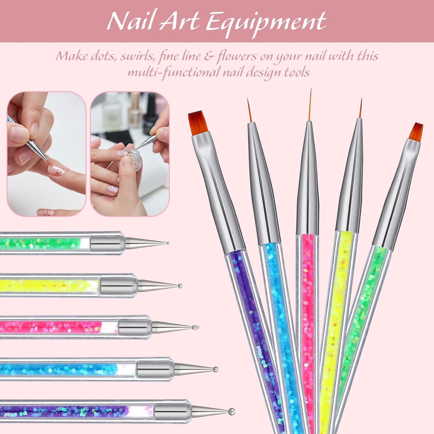 Guduling 7 Pcs in 1 Set Nail Polish Mixing Plate with 5 Double-Ended Nails Dotter Brushes, Resin Nail Paint Pallete for Nails Design Art Diy Home Salon