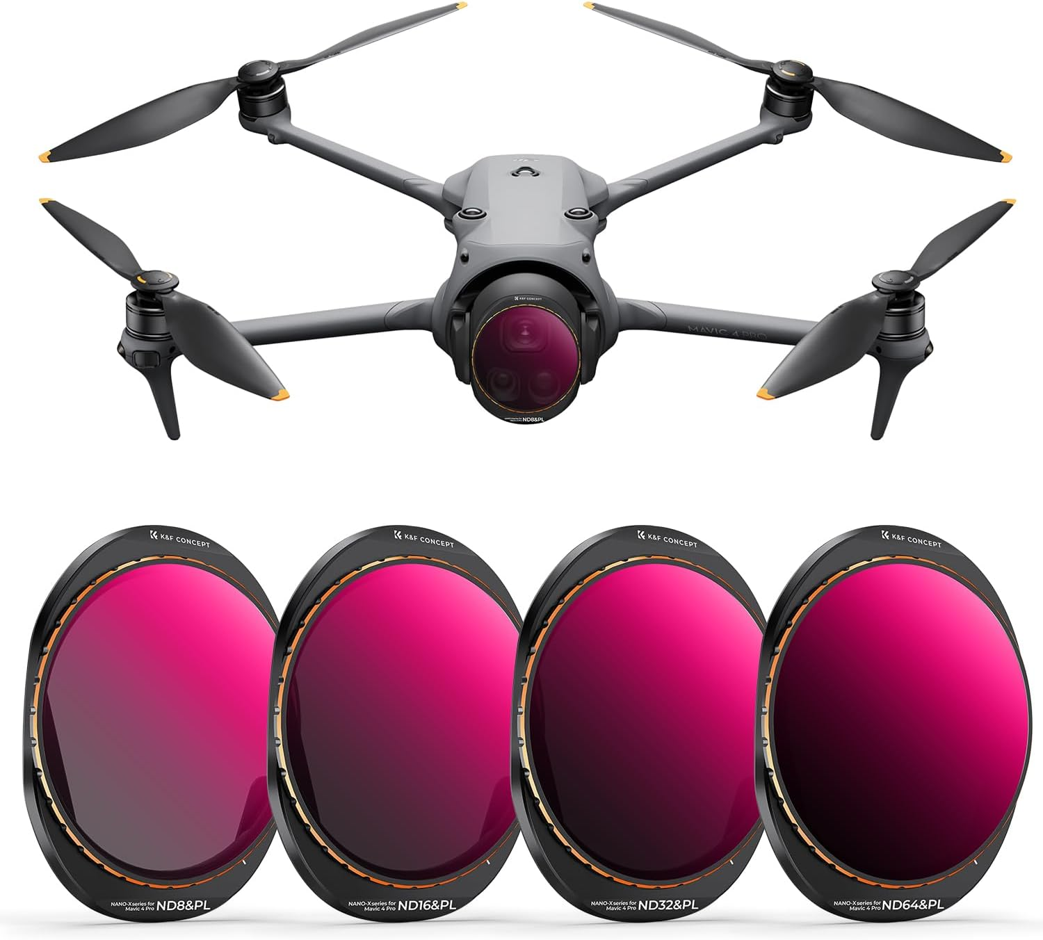 K&F Concept 4 Pack ND/PL Filter Set Compatible with DJI Mavic 4 Pro Multi Coated HD Glass Waterproof No Color Cast & Remove Glare Lens Filter, Include ND8/PL, ND16/PL, ND32/PL, ND64/PL