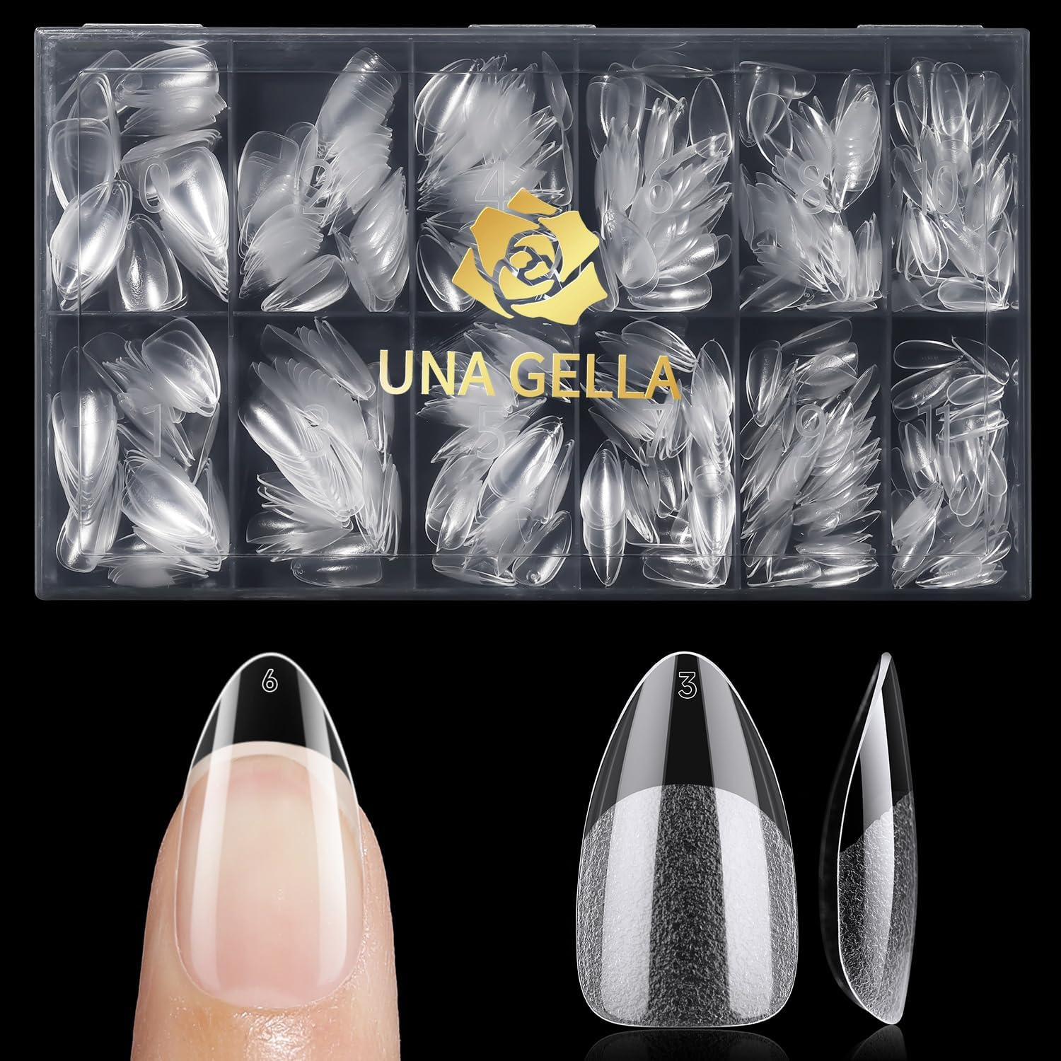UNA GELLA Almond Nail Tips, Pre-Shape Short Almond Gel Nail Tips 240Pcs Full Cover Soft Gel Fake Nails No C Curve Press on Nails for Women Girl at Home DIY Salon with Box 12 Sizes image number 2