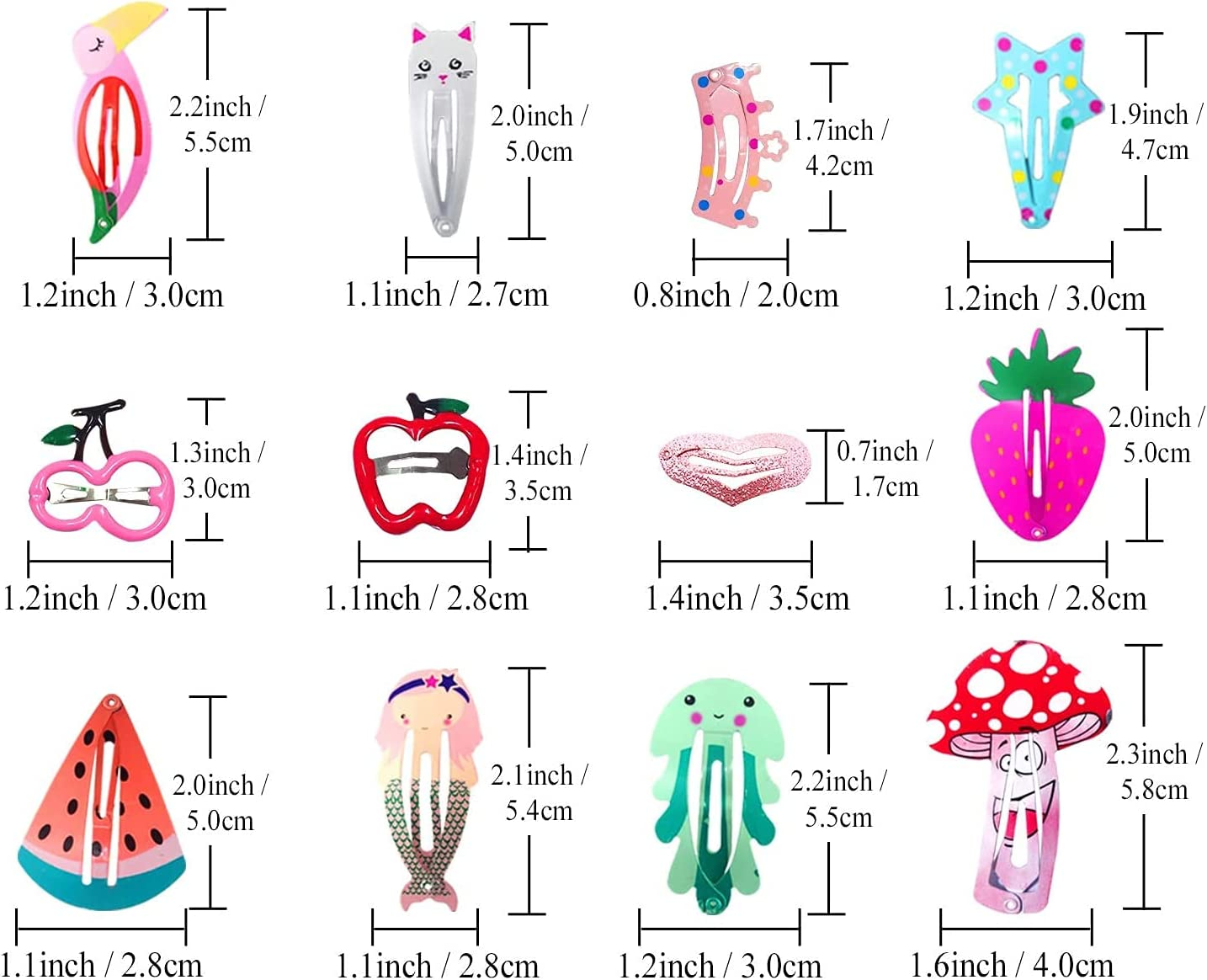 Girls Hair Clips Toddlerbarrettes, 80 Pcs Lovely Animal Fruit Printed Pattern Metal Snap Hair Clips Cartoon Design Hairpins for Kids Teens Pets (Cartoon Animal) image number 2