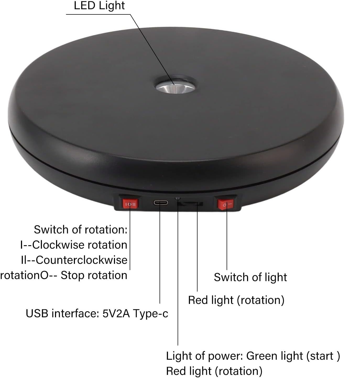 25Cm Motorized Rotating Display Stand with LED Light , 20KG Load Capacity 360 Degree Automatic Rotating Display Stand for Photography Products and Shows (BLACK)