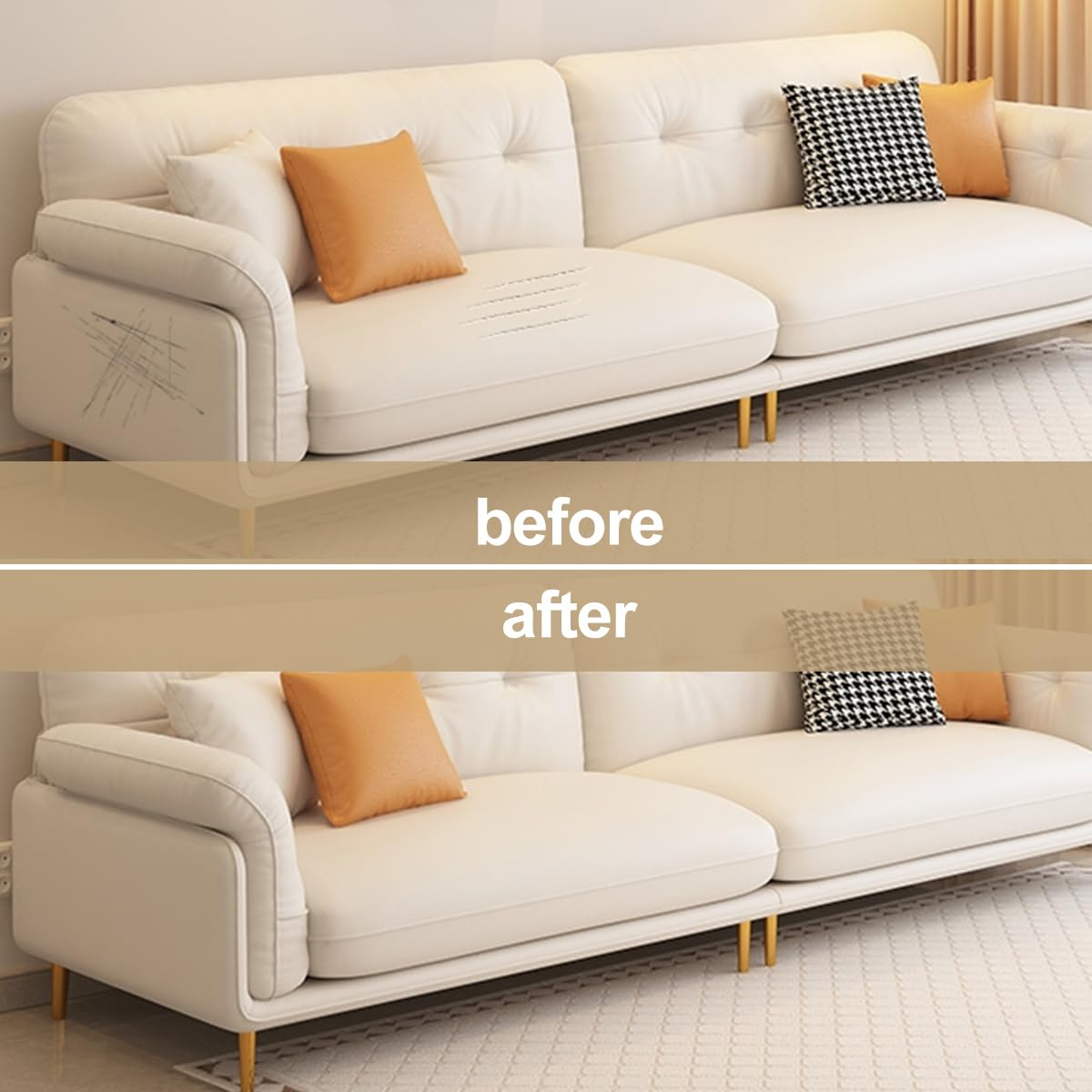 Leather PU Repair Patch for Couches, H HOME-MART 15.74 X 59Inch Reupholster Tape Patches Kit, Leather Patch Kit, Black PU Leather Repair Tape Self-Adhesive for Sofas,Couch Furniture (Milk White)