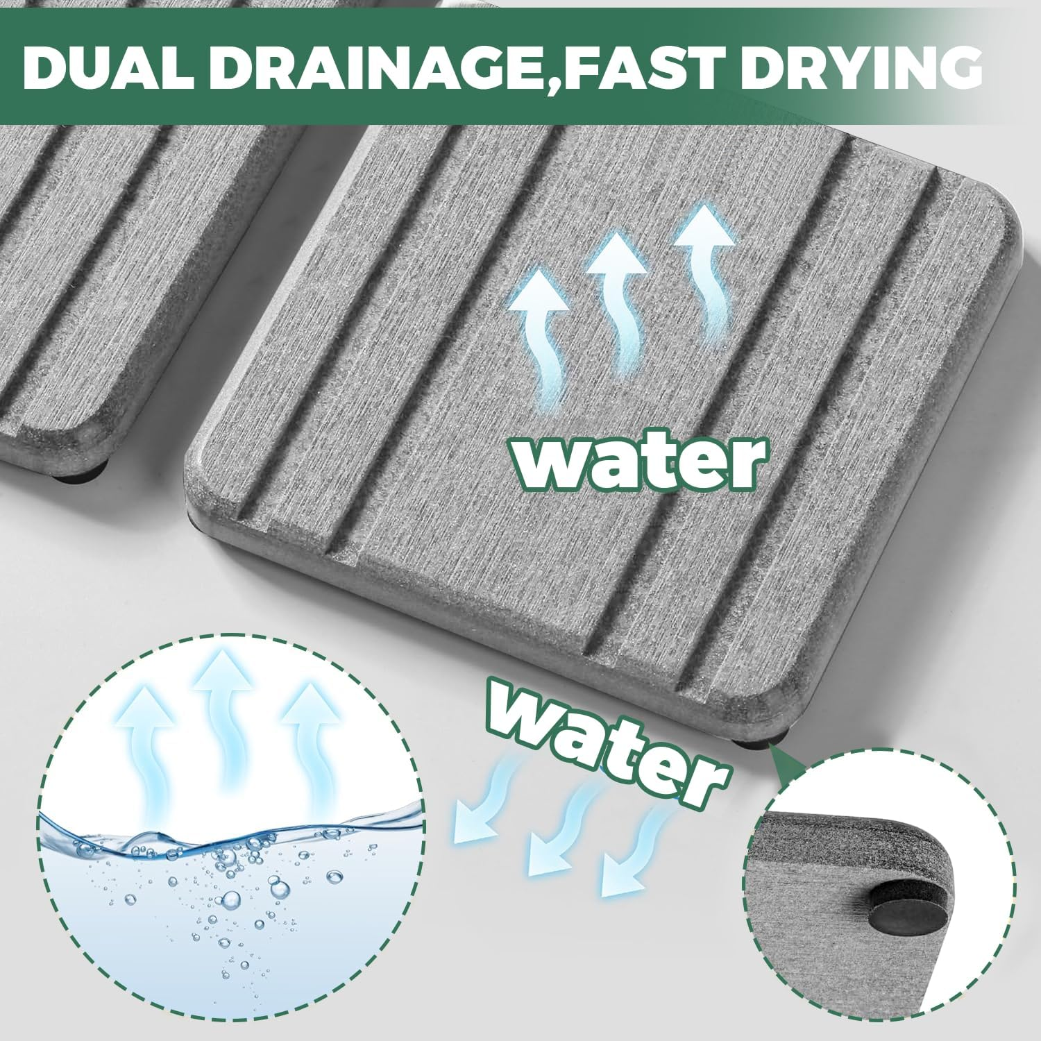 3PCS Water Absorbing Stone Tray, Dryingneat Diatomite Stone Sink Tray, Water Absorbent Diatomite Coasters, Kitchen Sponge Hand Soap Holder, Fast Drying Counter Holders, 21 * 10 * 1Cm image number 3