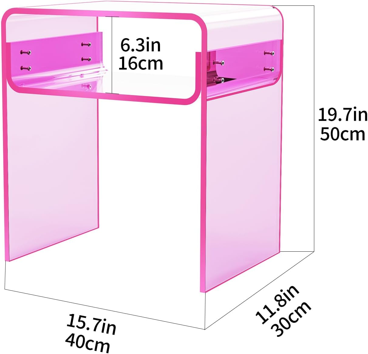 Solaround Acrylic Side Table, Clear Bedside Table for Bedroom Living Room, 40 X 30 X 50 Cm (Pink) image number 6