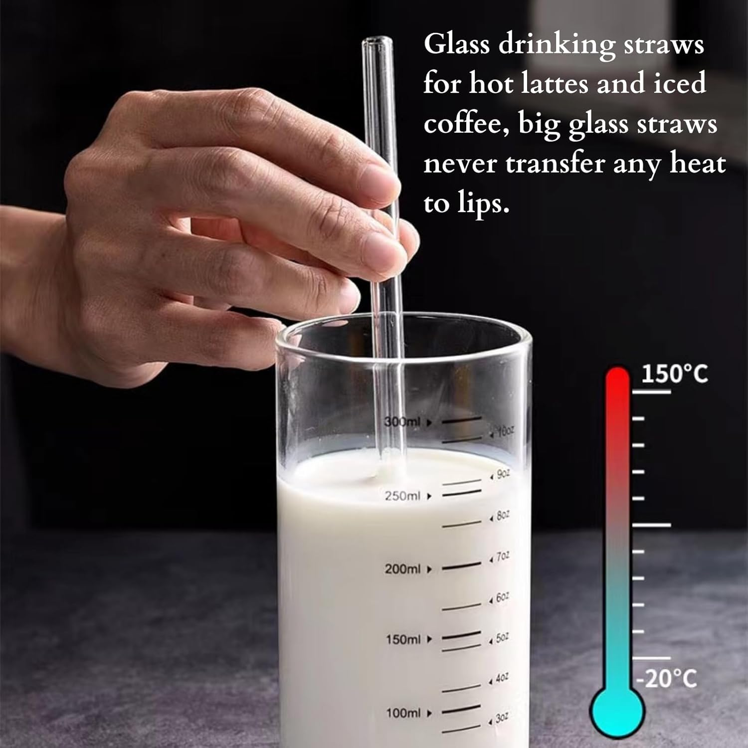 6 Pack Reusable Glass Drinking Straws Smoothie Straws for Milkshakes Frozen Drinks Smoothies Iced Tea Environmentally Friendly 0.8 * 20Cm (Transparent) image number 2