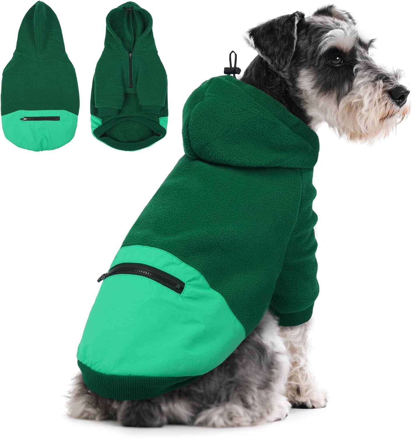 Lelepet Dog Hoodie for Small Dogs, Winter Dog Sweatshirt with Adjustable Hood, Warm Coat for Dogs, Pet Clothing Sweaters with Zipper Pocket, Soft Cold Winter All Weather Pet Clothes, Green 3XL